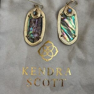 Kendra Scott Gold Oval Abalone Drop Earrings in Iridescent Green & Purple